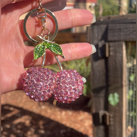 PINK CHERRY SPARKLES | Rhinestone Bag Charm | Keychain (Brand New!) 🩷 - Picture 10 of 10